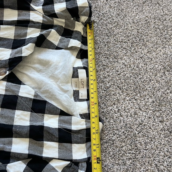 Ann Taylor LOFT Dress Size 2P Linen Blend Short Sleeve Lined Gingham V-Neck - Picture 8 of 11